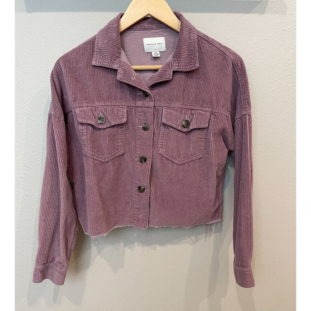American Eagle Women's Corduroy Button Down To XXS Boxy Cropped Boho Hippie